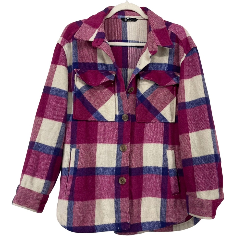 Member's Mark Oversized Small Plaid Shacket Pink Wool Blend Button Front Jacket
